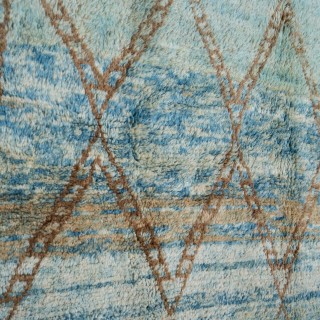 Modern Moroccan Berber Wool Rug, Handmade in Green, Blue, Brown Modern Moroccan Berber Wool Rug, Handmade in Green, Blue, Brown