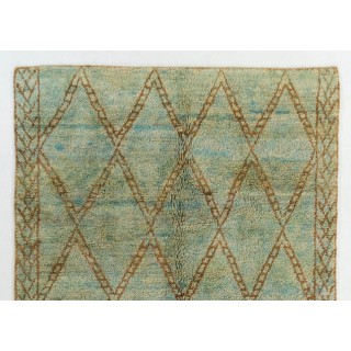 Modern Moroccan Berber Wool Rug, Handmade in Green, Blue, Brown
