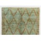 Modern Moroccan Berber Wool Rug, Handmade in Green, Blue, Brown