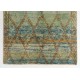 Modern Moroccan Berber Wool Rug, Handmade in Green, Blue, Brown