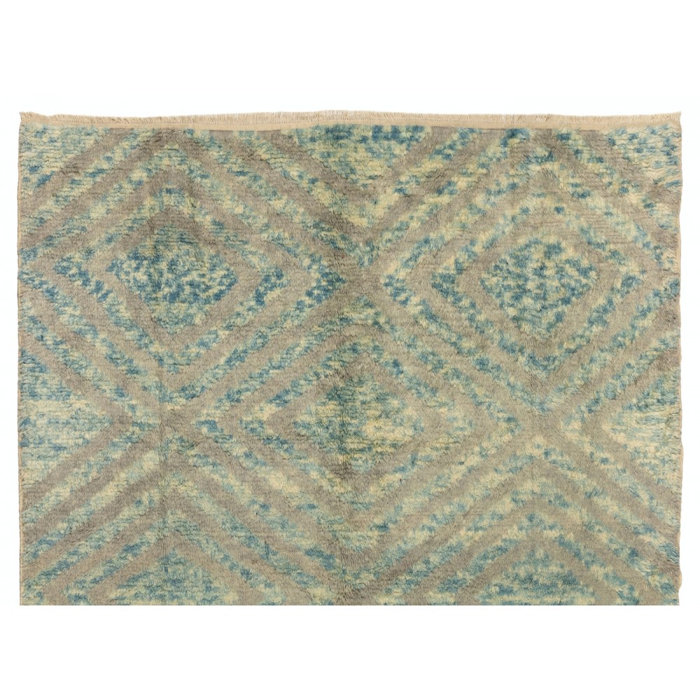 Light Blue & Gray Cream Color Modern Hand Knotted Rug, 100% Wool, Custom Options