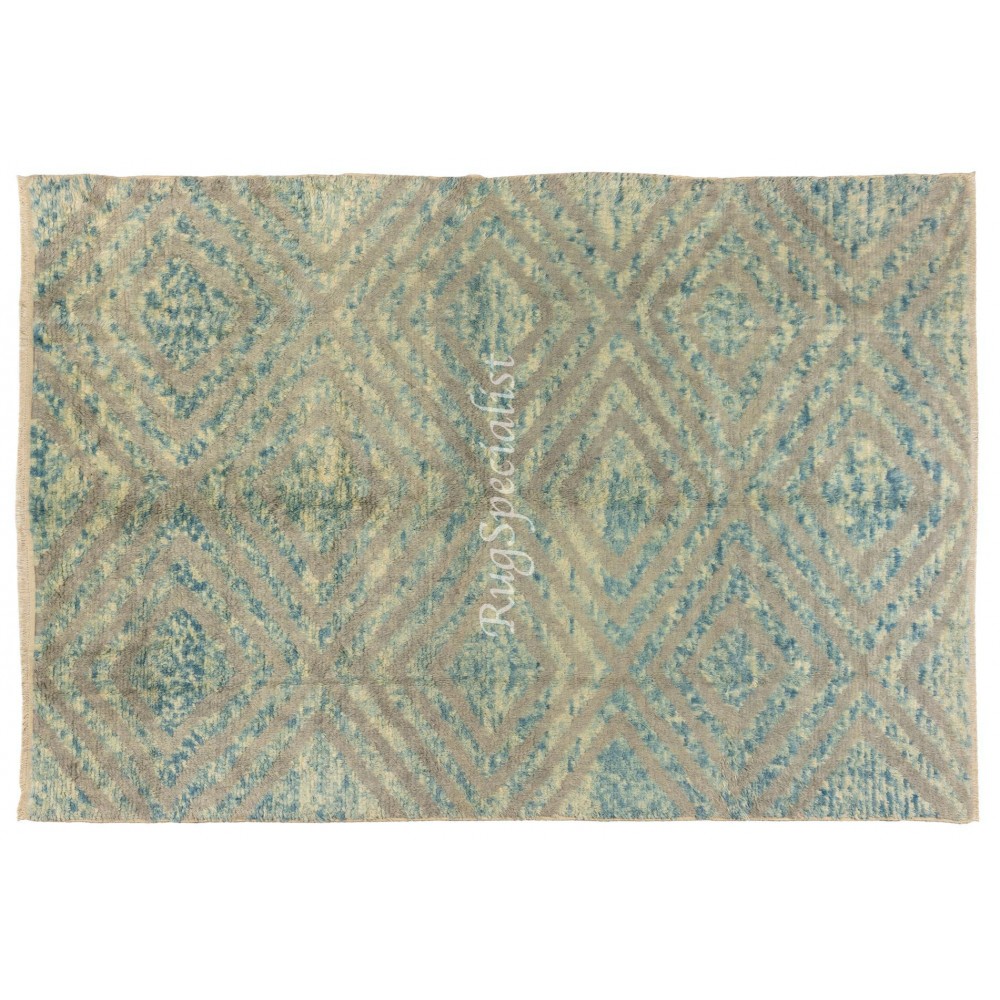Light Blue & Gray Cream Color Modern Hand Knotted Rug, 100% Wool, Custom Options