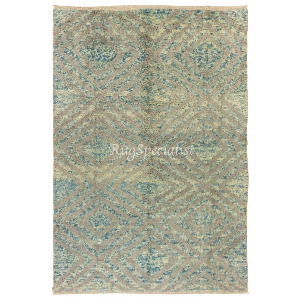 Light Blue & Gray Cream Color Modern Hand Knotted Rug, 100% Wool, Custom Options