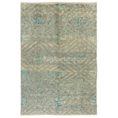 Light Blue & Gray Cream Color Modern Hand Knotted Rug, 100% Wool, Custom Options