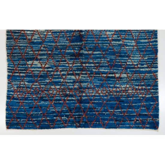Contemporary Indigo Blue Color Moroccan Rug - Custom Options Available