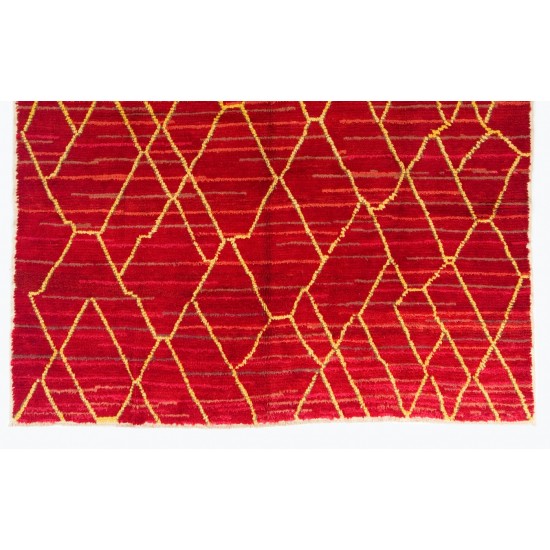 Contemporary Hand-Knotted Moroccan Berber Rug in Red and Yellow Colors, 100% Wool. Custom Options Available Contemporary Hand-Knotted Moroccan Berber Rug in Red and Yellow Colors, 100% Wool. Custom Options Available