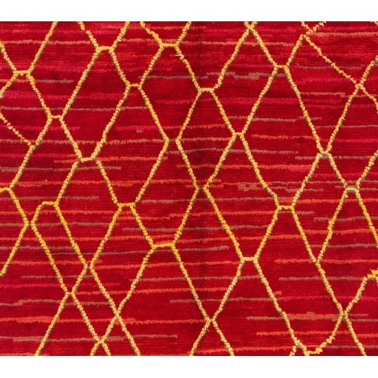 Contemporary Hand-Knotted Moroccan Berber Rug in Red and Yellow Colors, 100% Wool. Custom Options Available