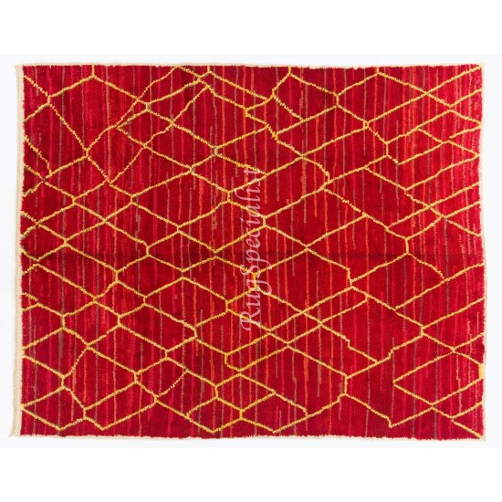 Contemporary Wool Rug in Red and Yellow. Custom Options Available