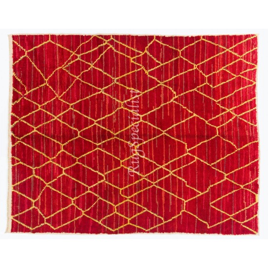 Contemporary Hand-Knotted Moroccan Berber Rug in Red and Yellow Colors, 100% Wool. Custom Options Available Contemporary Hand-Knotted Moroccan Berber Rug in Red and Yellow Colors, 100% Wool. Custom Options Available
