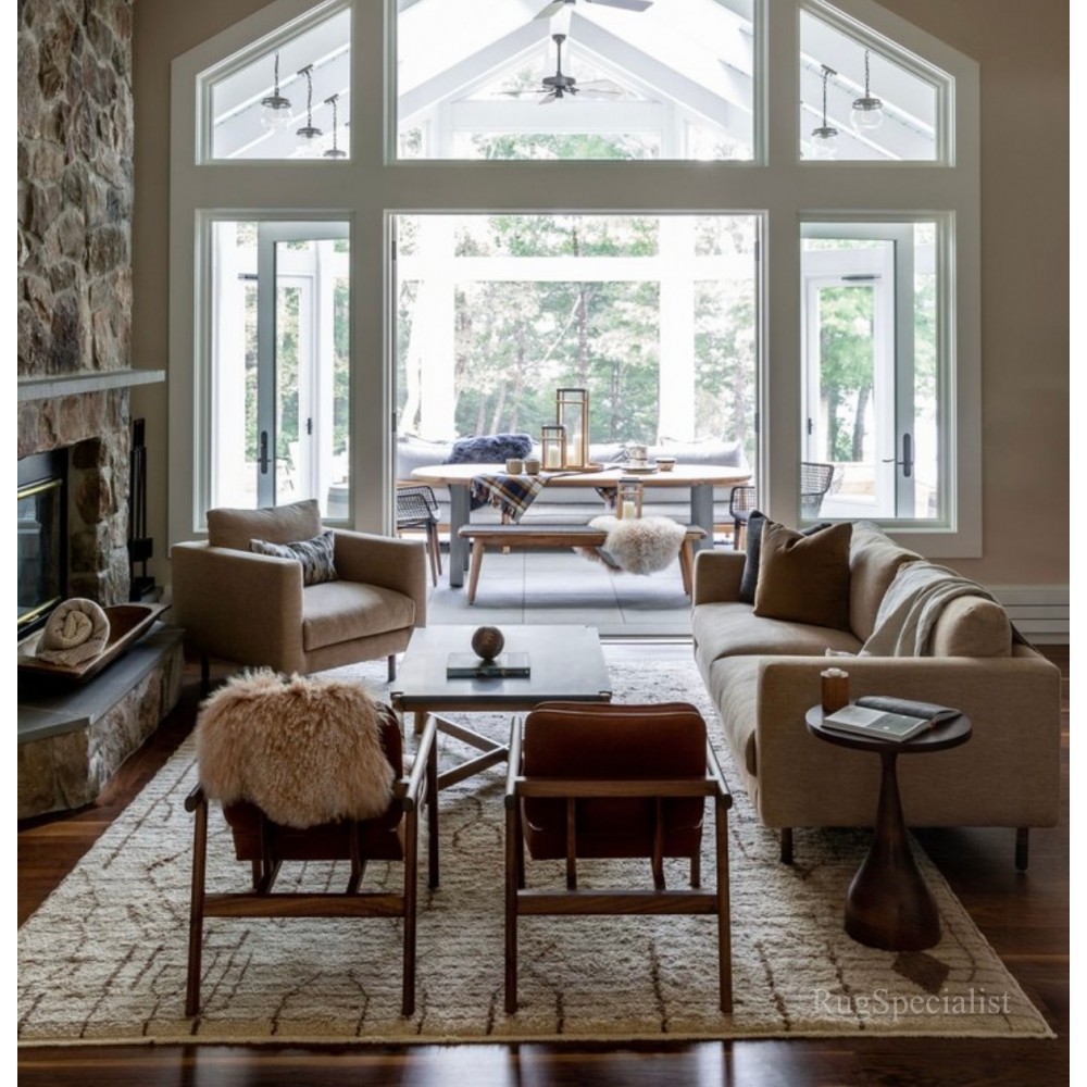Contemporary Hand Knotted Moroccan Rug. 100% Natural Undyed Wool. Custom Options Available