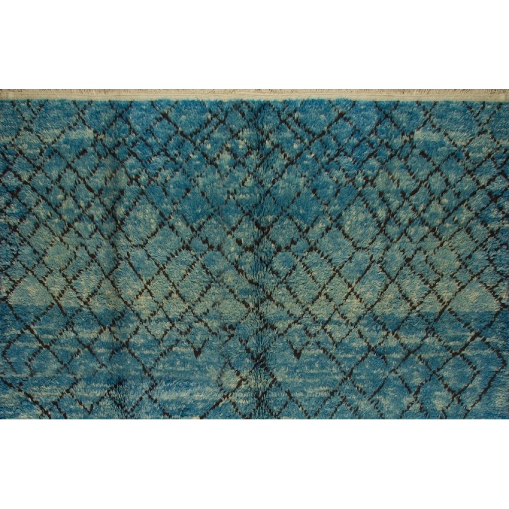 Modern Moroccan Berber Tulu Rug in Indigo Blue, 100% Wool, Custom Options Available