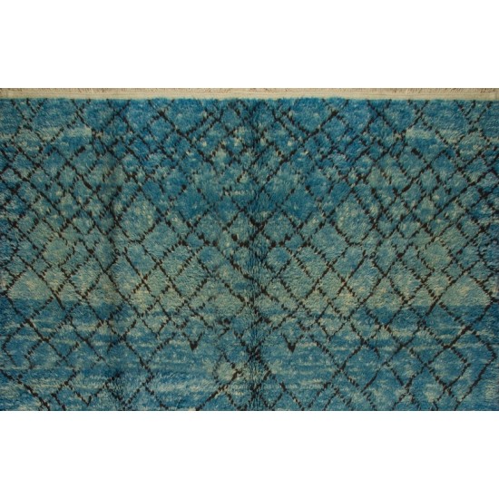  Modern Moroccan Berber Wool Rug in Indigo Blue, Custom Options Available