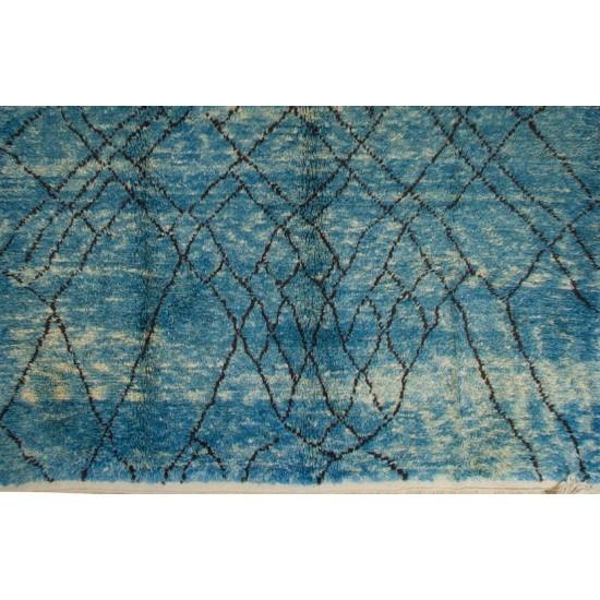  Modern Moroccan Berber Wool Rug in Indigo Blue, Custom Options Available