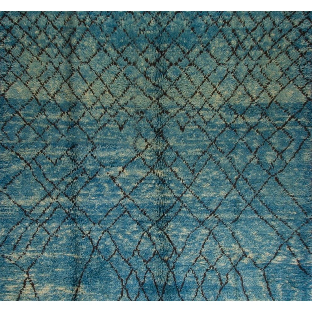 Modern Moroccan Berber Tulu Rug in Indigo Blue, 100% Wool, Custom Options Available