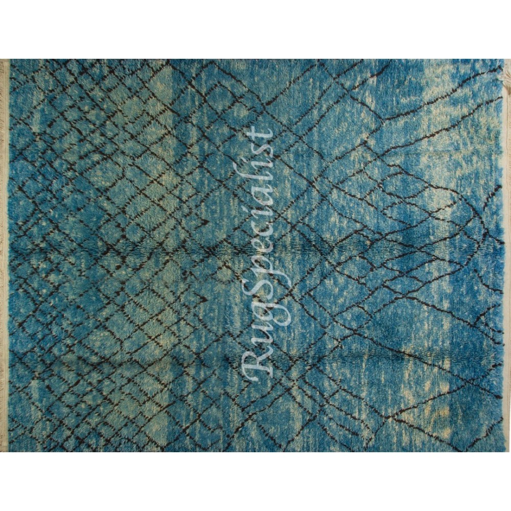 Modern Moroccan Berber Tulu Rug in Indigo Blue, 100% Wool, Custom Options Available