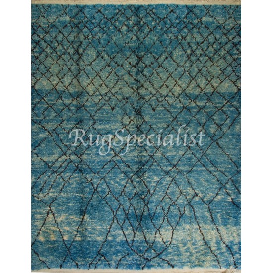  Modern Moroccan Berber Wool Rug in Indigo Blue, Custom Options Available