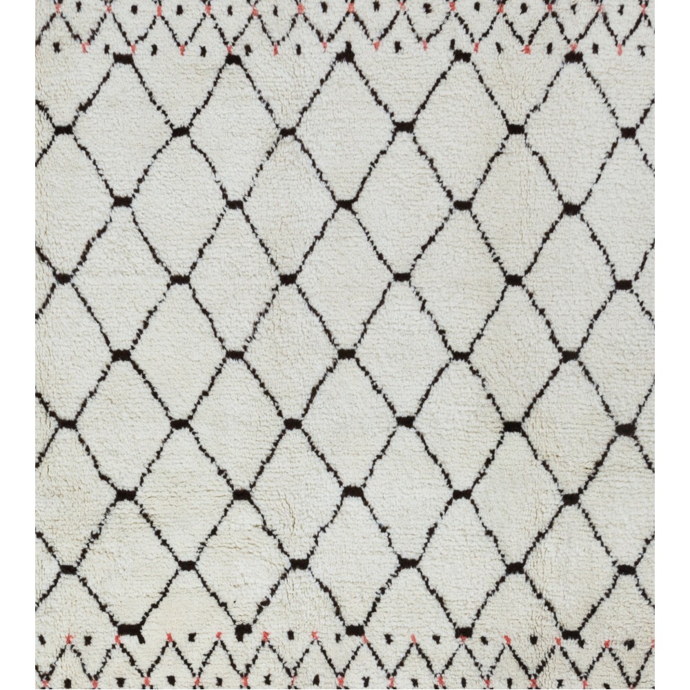 Moroccan Rug Made of Natural Ivory and Brown Wool