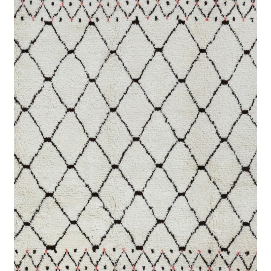 Moroccan Rug Made of Natural Ivory and Brown Wool