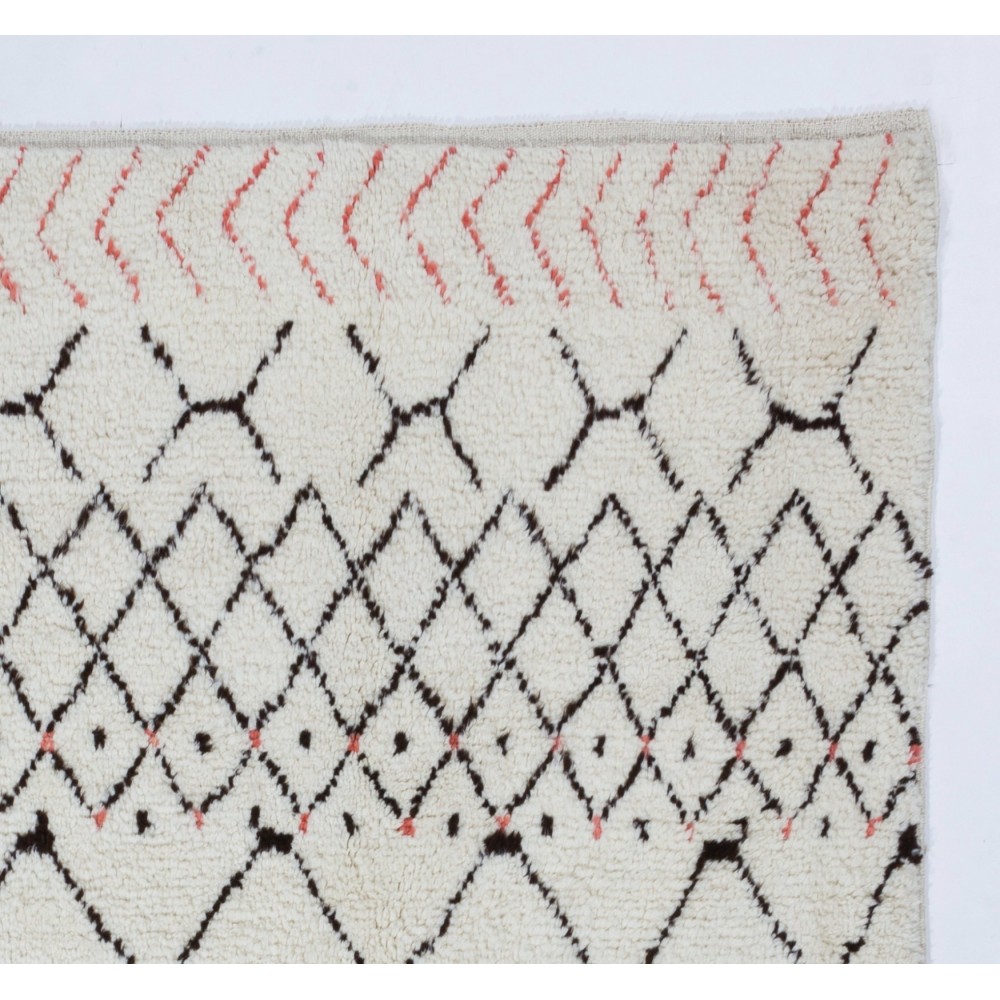 Moroccan Rug Made of Natural Ivory and Brown Wool