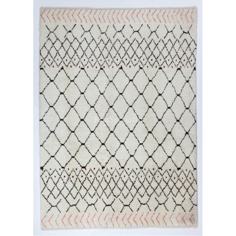 Moroccan Rug Made of Natural Ivory and Brown Wool