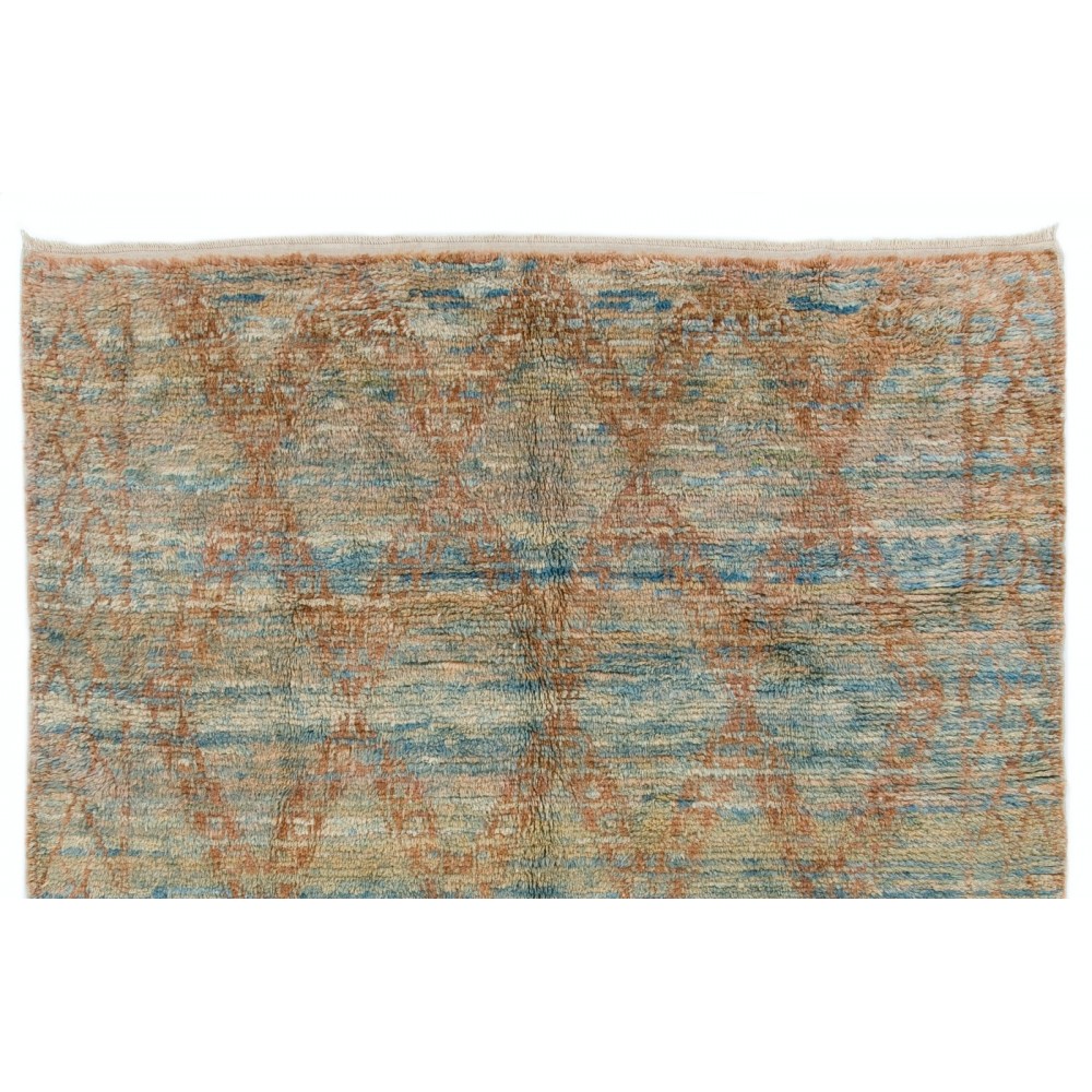 Handmade Moroccan Rug in Soft Blue Green, Rust Colors. Custom Options Available