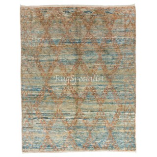 Handmade Moroccan Rug in Soft Blue Green, Rust Colors. Custom Options Available