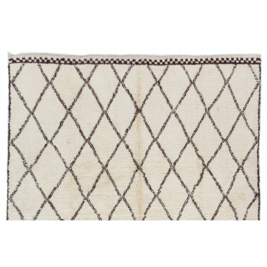 Moroccan Beni Ourain Handmade Tulu Rug Made of Natural Ivory & Brown Wool