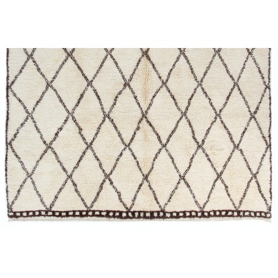 Moroccan Beni Ourain Handmade Tulu Rug Made of Natural Ivory & Brown Wool