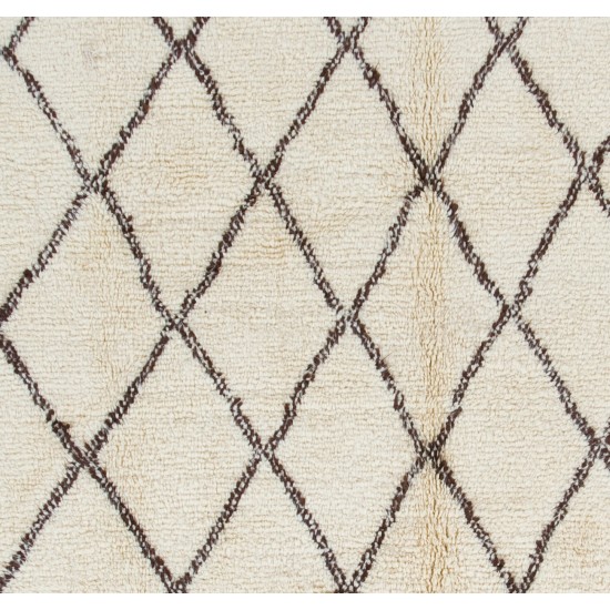 Moroccan Beni Ourain Handmade Tulu Rug Made of Natural Ivory & Brown Wool