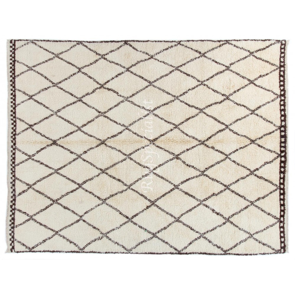 Moroccan Beni Ourain Handmade Tulu Rug Made of Natural Ivory & Brown Wool