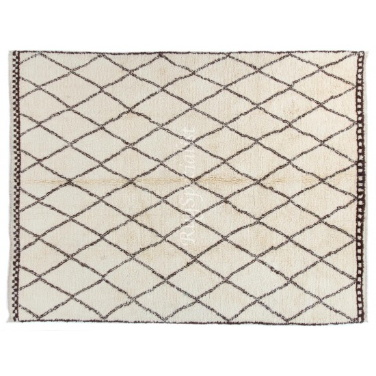 Moroccan Beni Ourain Handmade Tulu Rug Made of Natural Ivory & Brown Wool