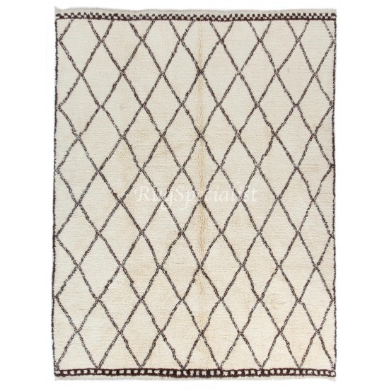 Moroccan Beni Ourain Handmade Tulu Rug Made of Natural Ivory & Brown Wool