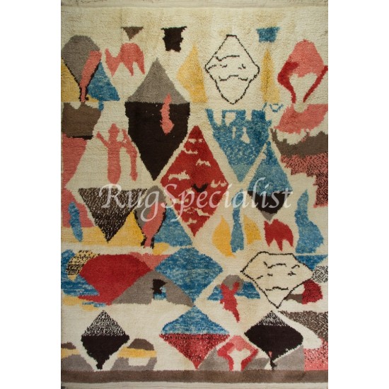 Colorful Handmade Wool Rug with Modern Moroccan Style. Great for Kids Room