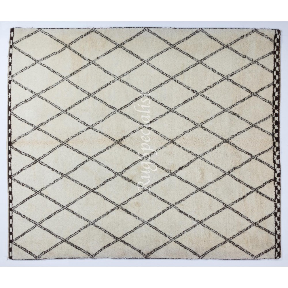 Contemporary Moroccan "Tulu" Rug in Beige & Brown. 100% Soft Natural Wool. HandKnotted Diamond Design Carpet, Custom Options Available