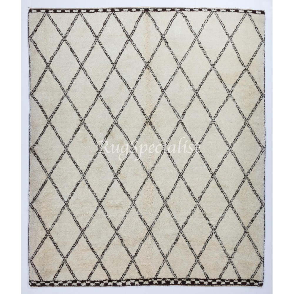 Contemporary Moroccan "Tulu" Rug in Beige & Brown. 100% Soft Natural Wool. HandKnotted Diamond Design Carpet, Custom Options Available