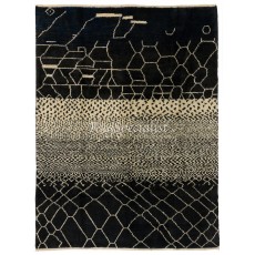 Contemporary Hand Knotted Moroccan %100 Wool Rug in Black and Cream Colors. Custom Options Available
