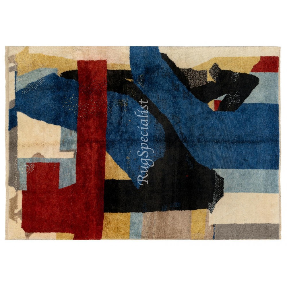 Contemporary Hand Knotted Rug with Abstract Design, 100% Soft, Velvety Wool, Custom Options Available