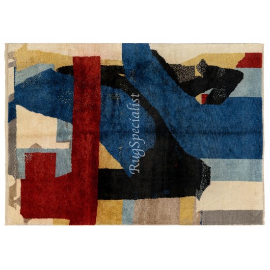 Contemporary Hand Knotted Rug with Abstract Design, 100% Soft, Velvety Wool, Custom Options Available Contemporary Hand Knotted Rug with Abstract Design, 100% Soft, Velvety Wool, Custom Options Available