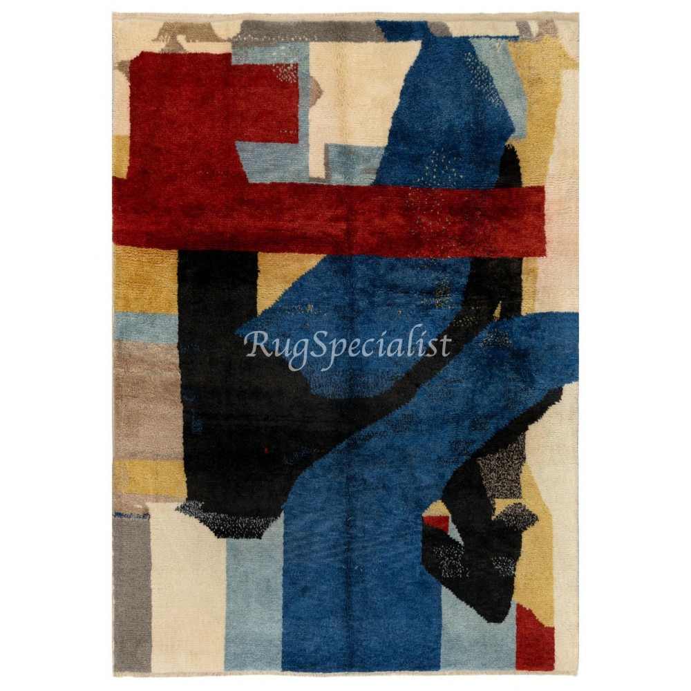 Contemporary Hand Knotted Rug with Abstract Design, 100% Soft, Velvety Wool, Custom Options Available