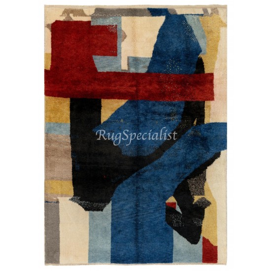 Contemporary Hand Knotted Rug with Abstract Design, 100% Soft, Velvety Wool, Custom Options Available Contemporary Hand Knotted Rug with Abstract Design, 100% Soft, Velvety Wool, Custom Options Available