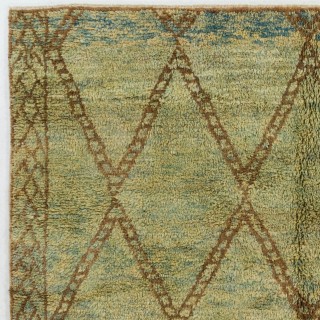 Modern Moroccan Berber Wool Rug, Handmade in Green, Blue, Brown Modern Moroccan Berber Wool Rug, Handmade in Green, Blue, Brown