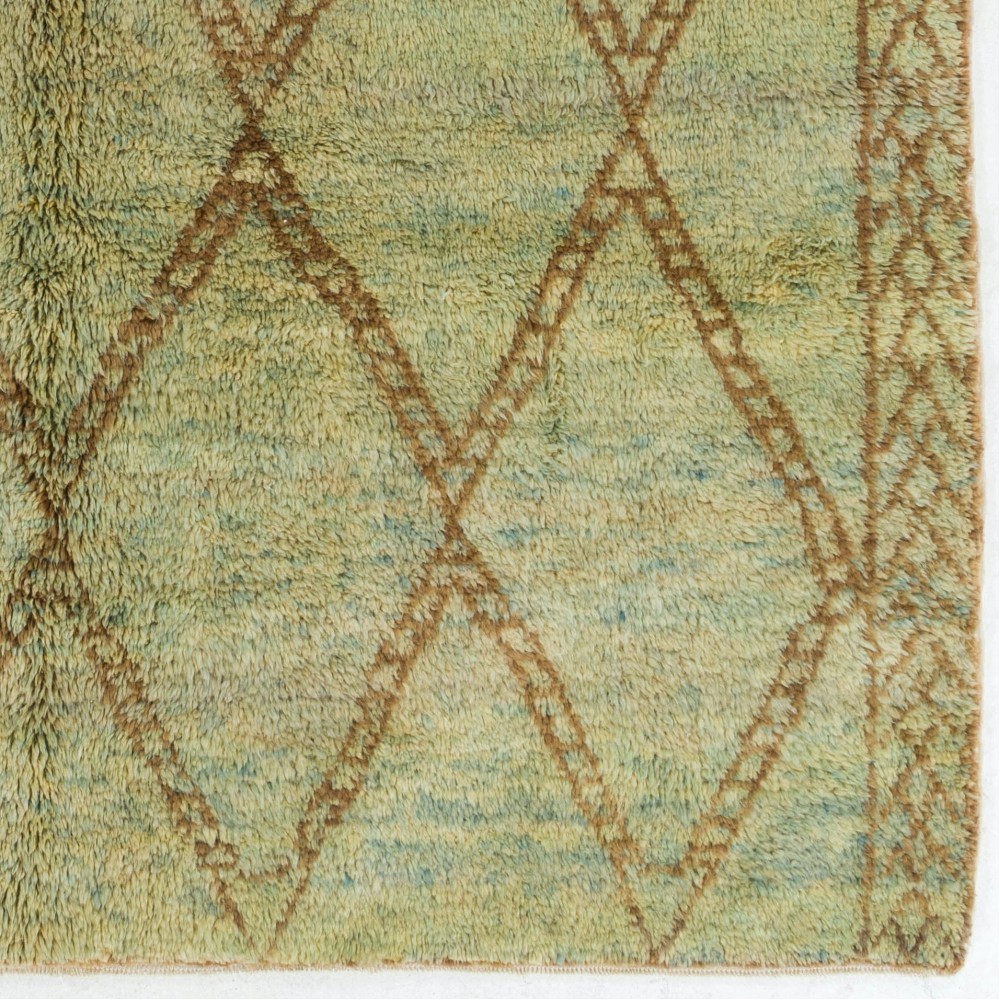 Modern Moroccan Berber Wool Rug, Handmade in Green, Blue, Brown Modern Moroccan Berber Wool Rug, Handmade in Green, Blue, Brown