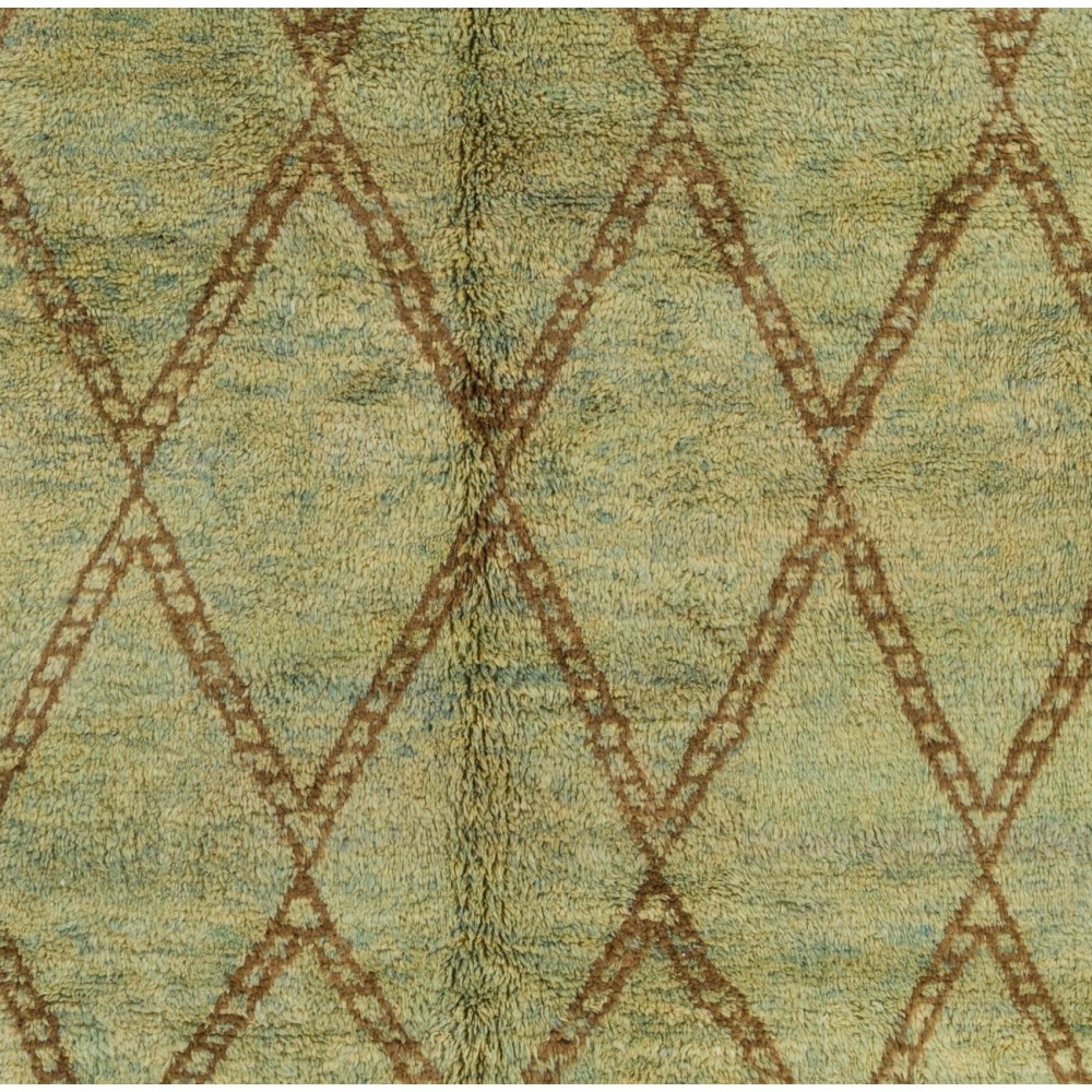 Modern Moroccan Berber Wool Rug, Handmade in Green, Blue, Brown