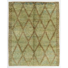 Modern Moroccan Berber Wool Rug, Handmade in Green, Blue, Brown