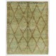Modern Moroccan Berber Wool Rug, Handmade in Green, Blue, Brown