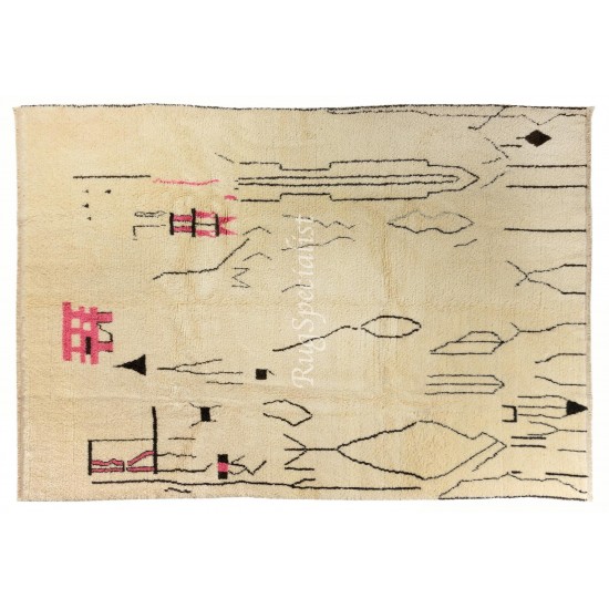Beni Ourain Style Hand Knotted Moroccan "Tulu" Rug for Contemporary Home and Office Decor, 100% Wool
