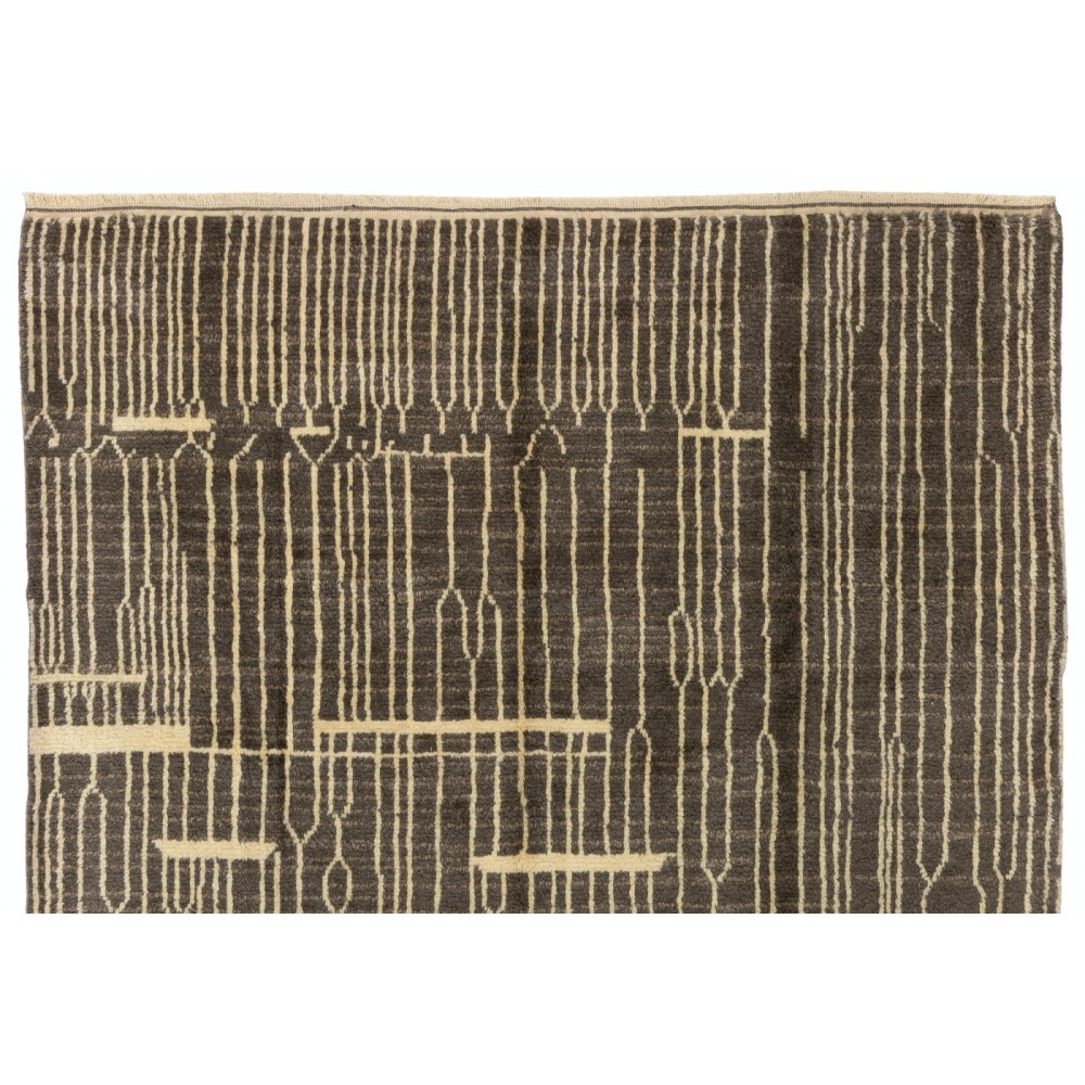 Modern Hand Knotted Wool Rug, Charcoal Gray and Cream Colors Custom Options