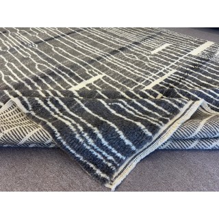 Moroccan Style Modern Hand-knotted Tulu Rug Made of Natural Gray and Beige Wool