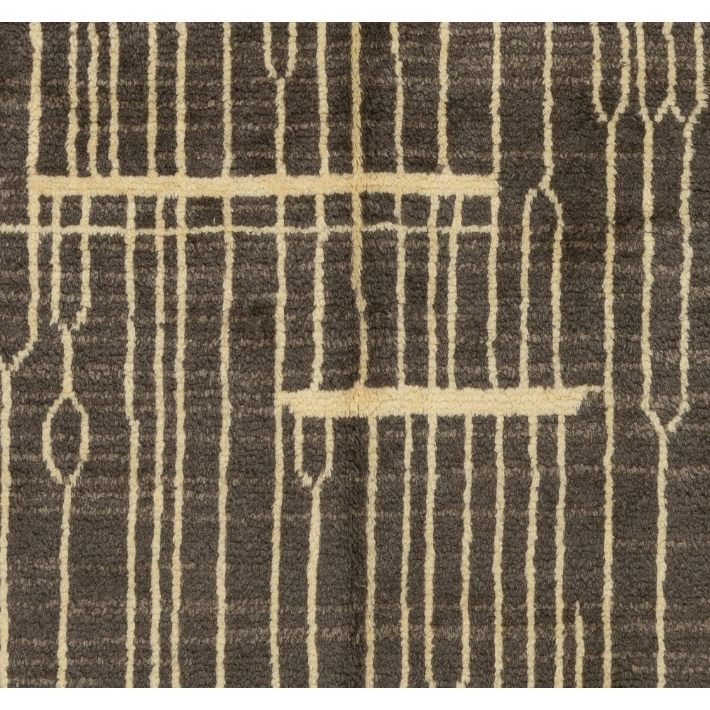 Modern Hand Knotted Wool Rug, Charcoal Gray and Cream Colors Custom Options