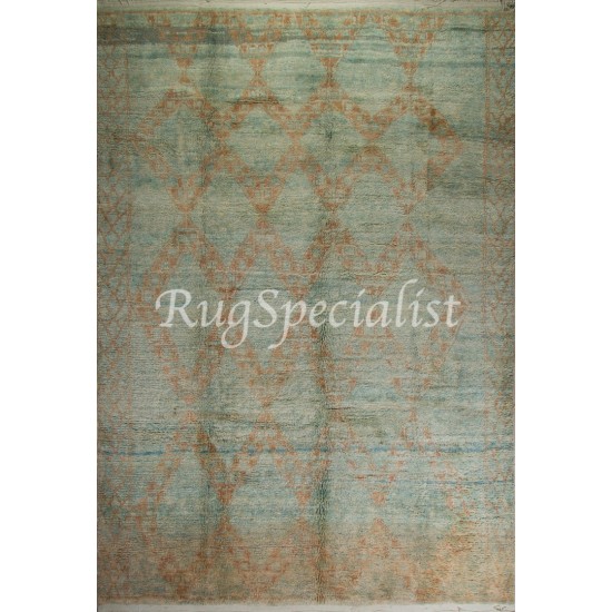 Handmade Moroccan Rug in Blue, Rust. Made-to-Order. 100% Wool